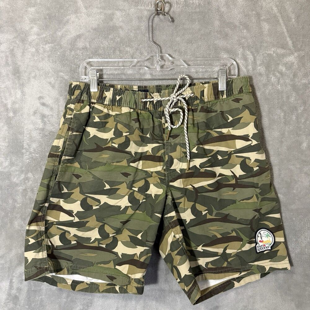 Reyn Spooner Mens Swim Trunks Medium Camo Mesh Lined Shorts Camouflage Green